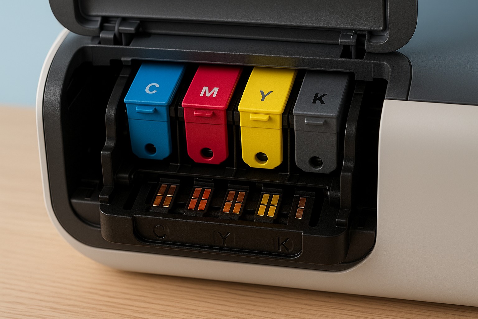 Ink cartridge bay showing cartridges