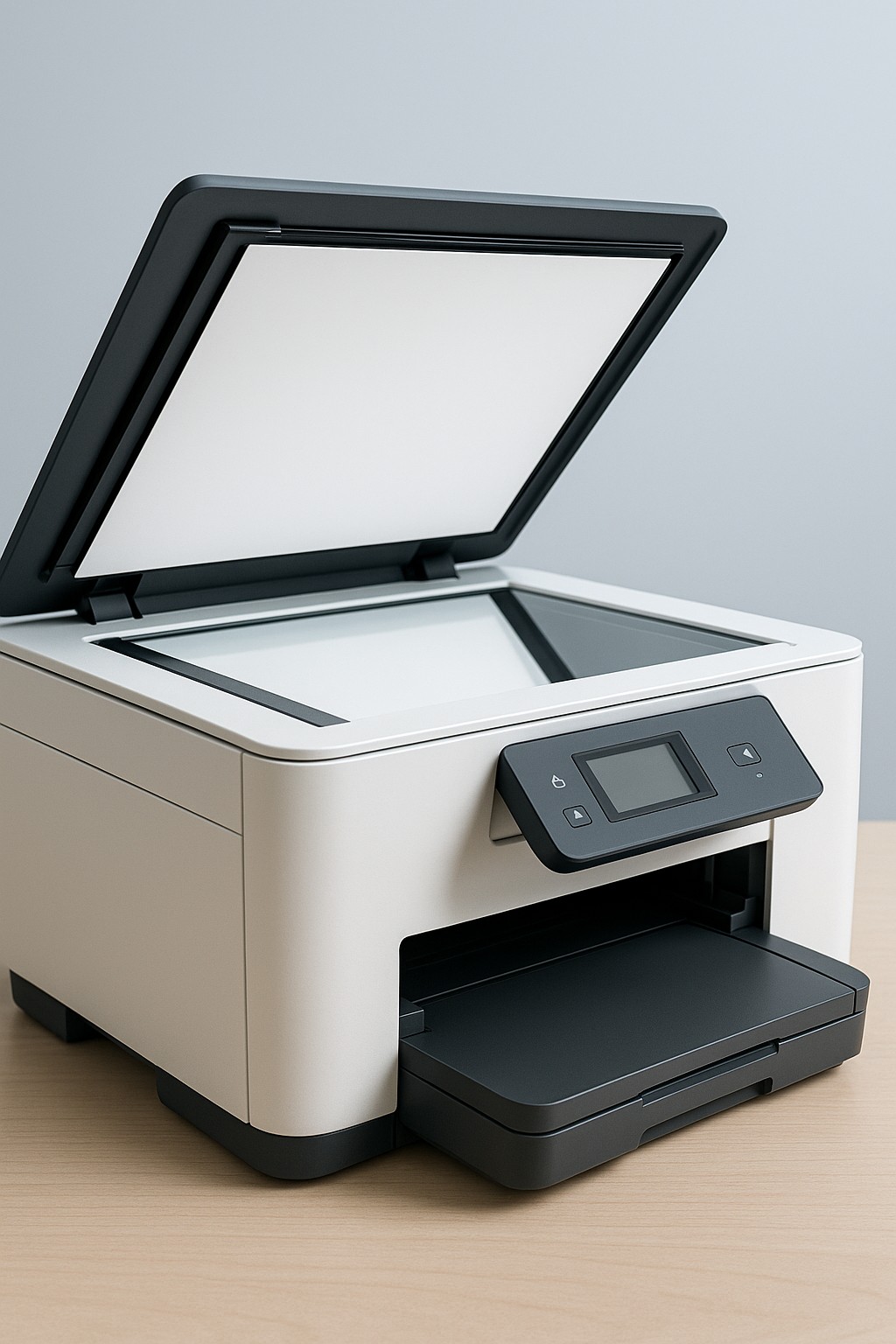 Scanner lid open on all‑in‑one printer